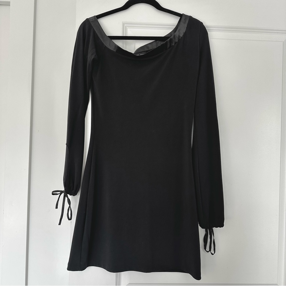 Guess Jeans Authentic (M) Y2K Black Bardot Shoulder Mini Dress- Satin Trim VTG